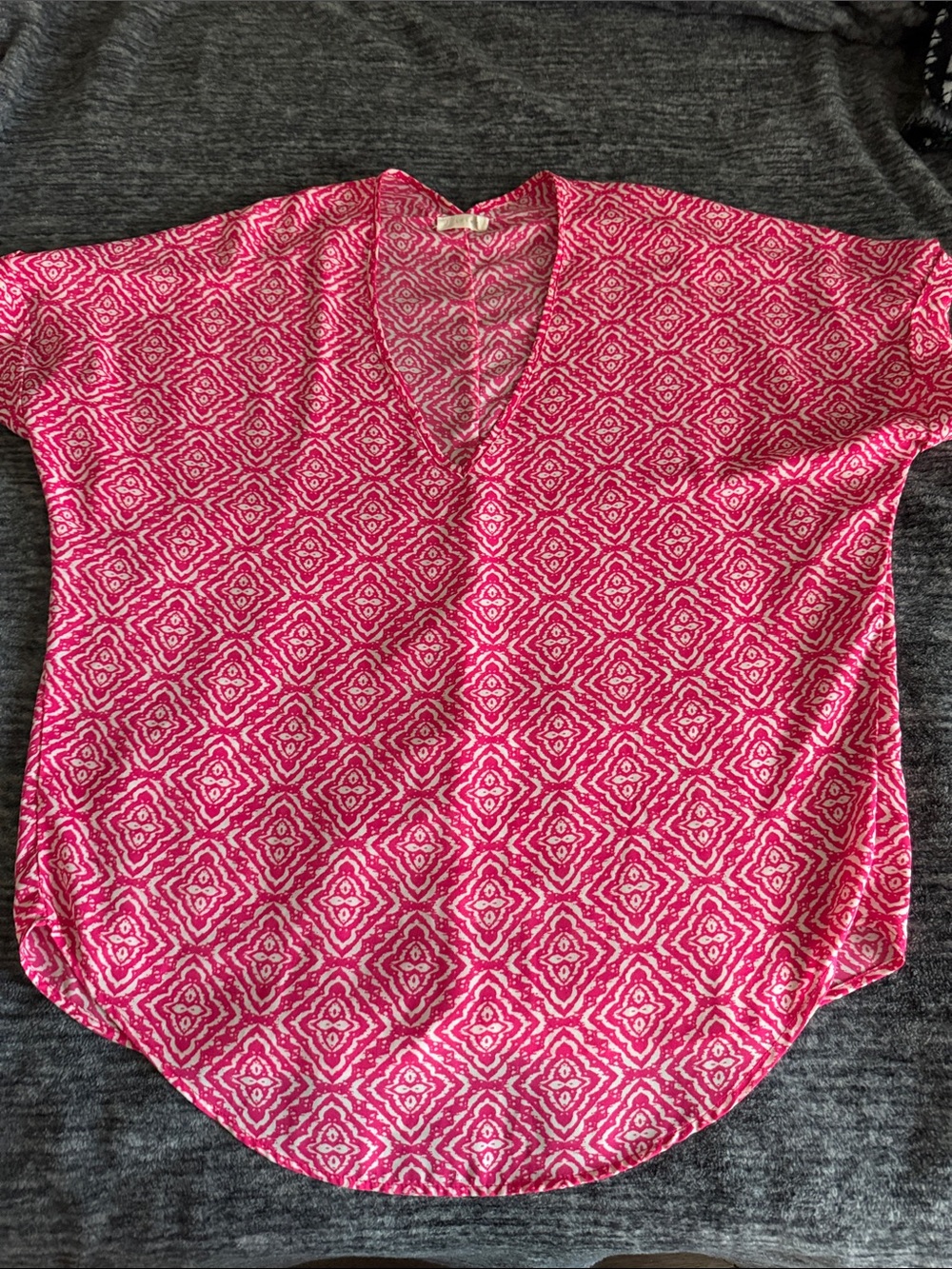 Lush Hot Pink Geometric V-Neck Tunic
